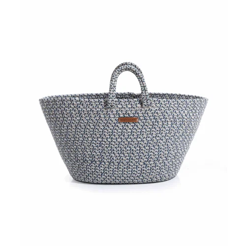 Koza Home Navy Grey Cesta Handmade Cotton Straw Bag Beach Casual Decorative Bag 26x57cm hipicon