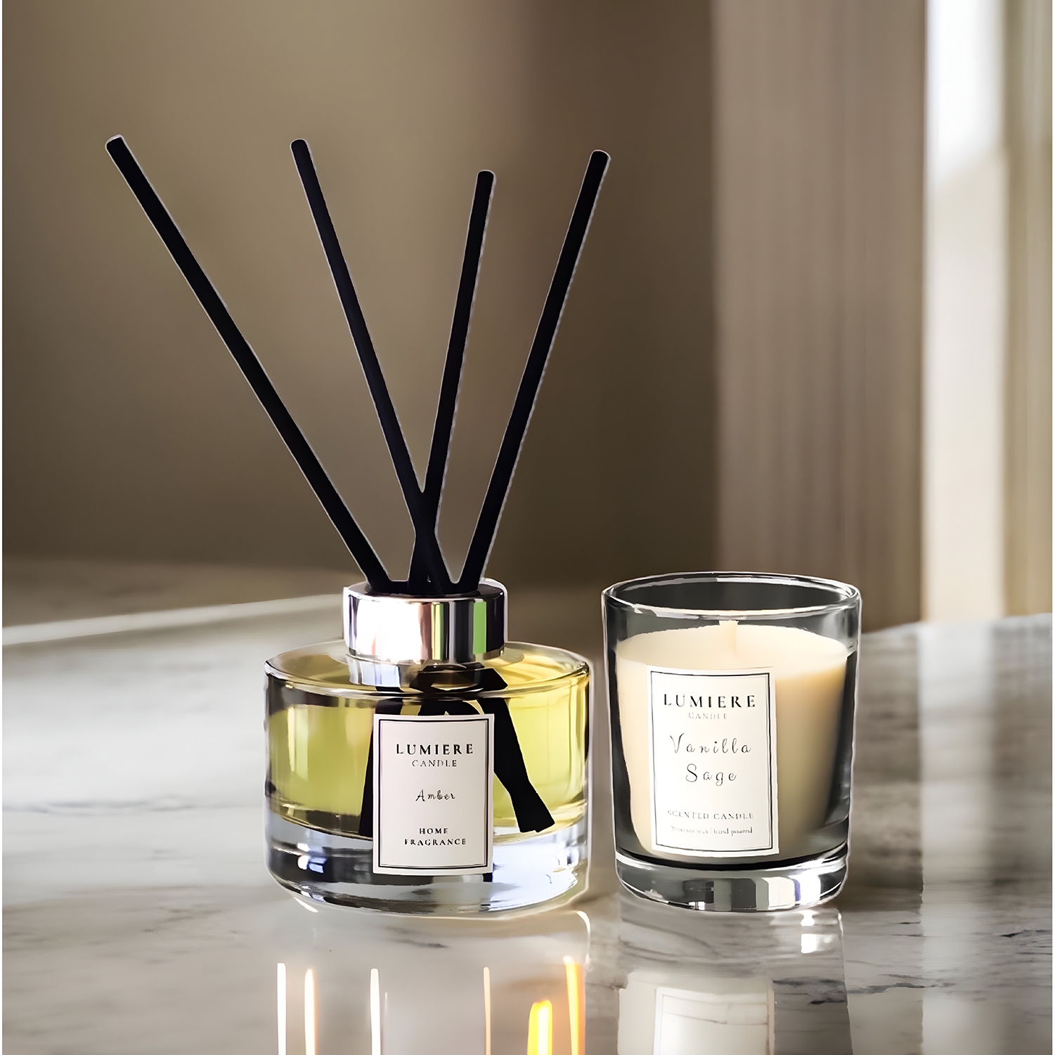 Soy Candle And 150 Gr Premium Stick Room Scent/ Sandal Wood 170 Ml