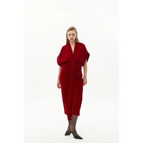 V-neck Velvet Midi Dress