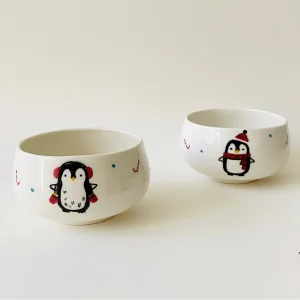 Handmade Cup / Bowl Set With Candy Cane Penguin - Christmas
