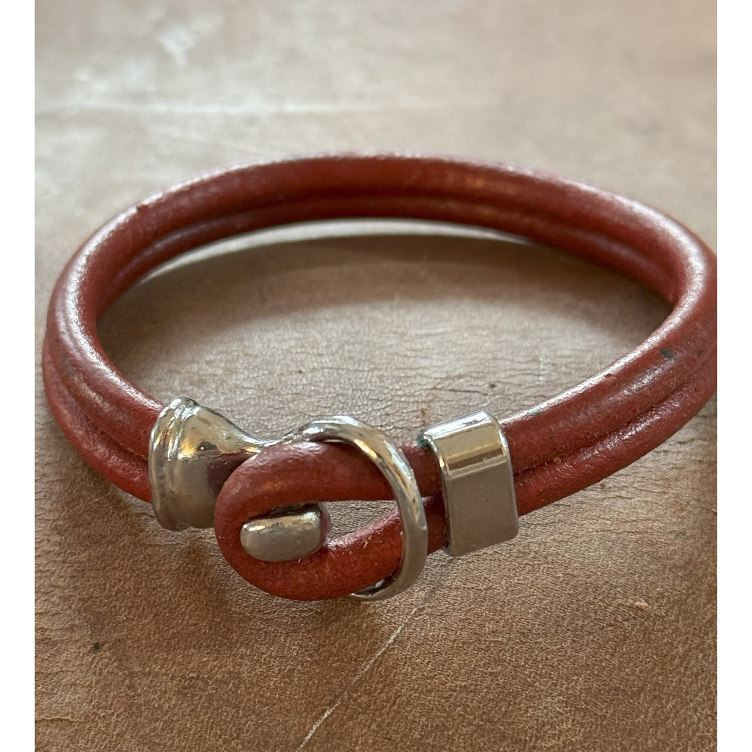 Red Leather Bracelet - Men's Chrome Bracelet