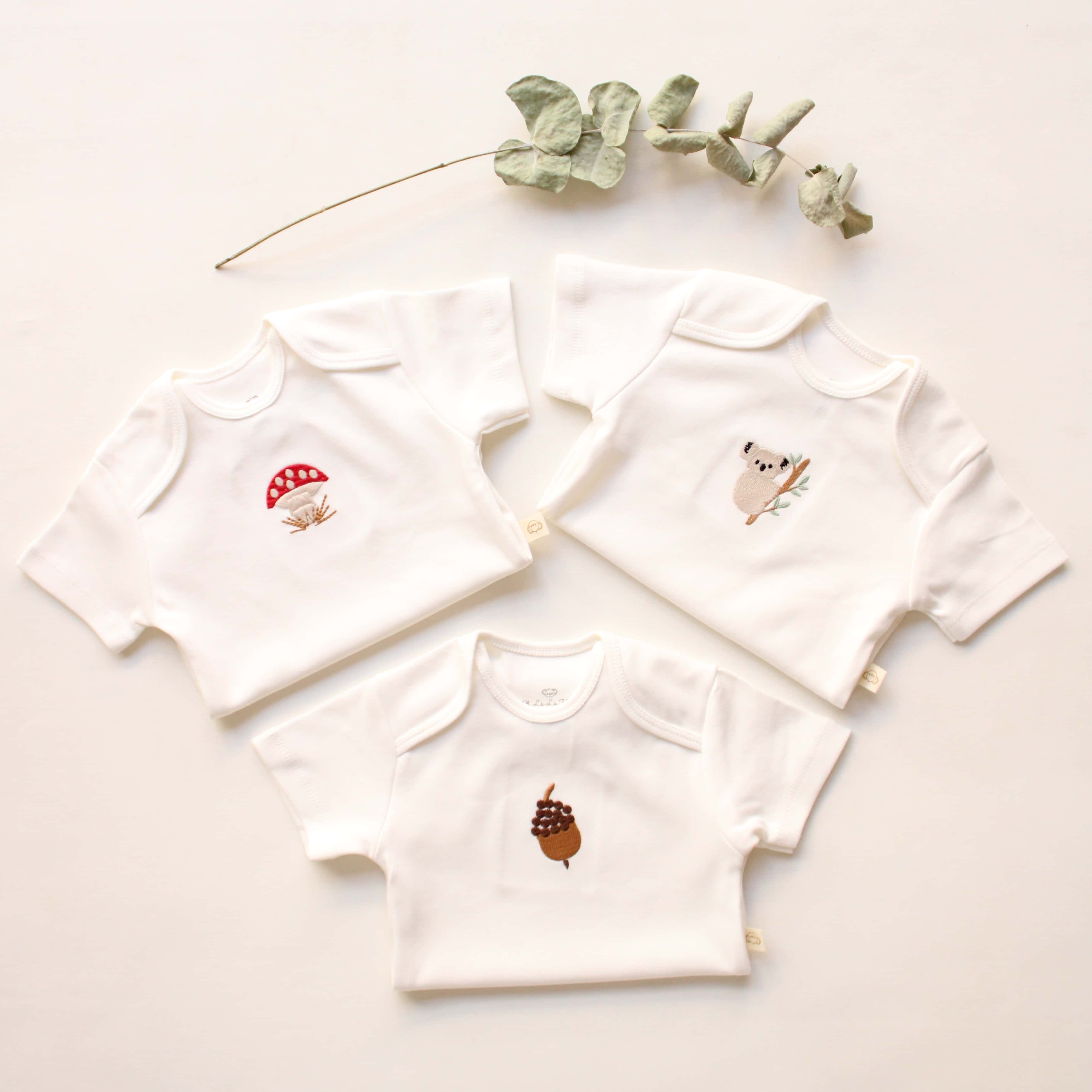 Embroidered Snap-button Short-sleeve Bodysuit 3-piece