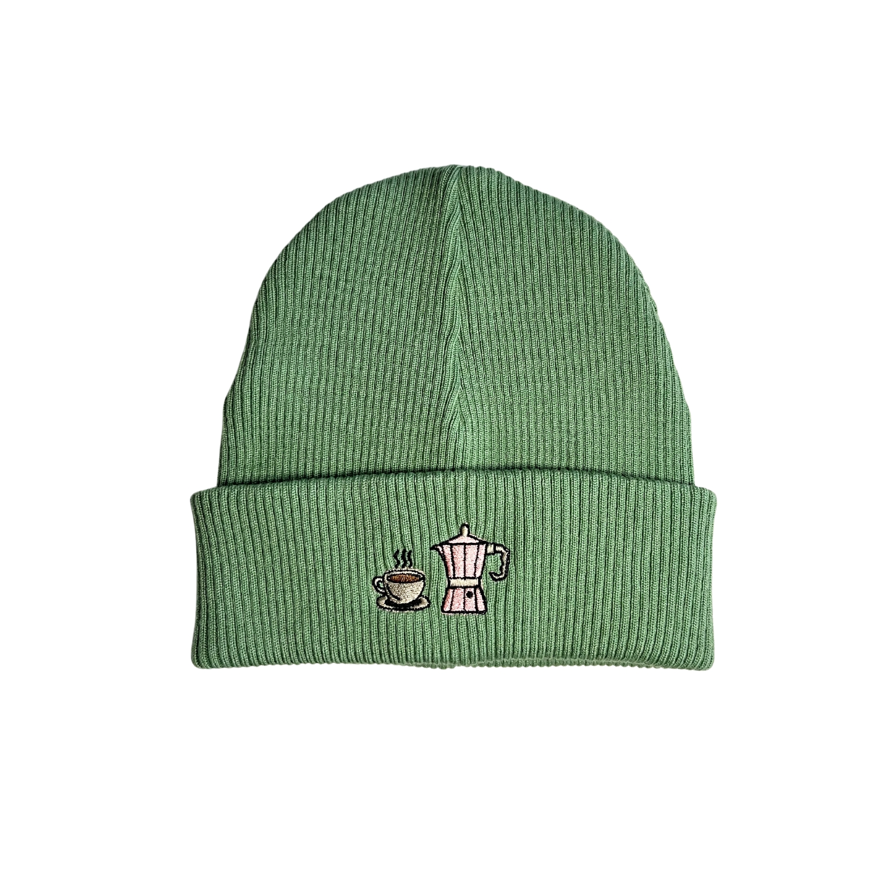 Moka Pot & Coffee Cup Green Beanie