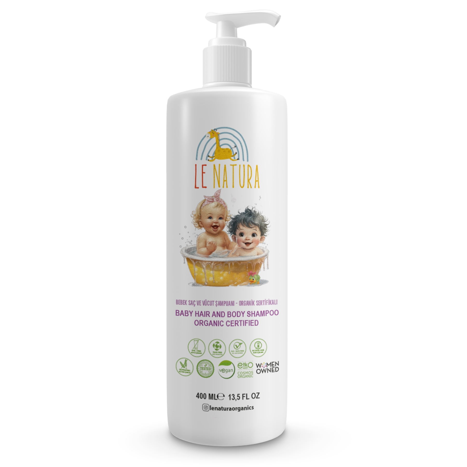 Organic & Vegan Certified Glutenfree Baby Hair And Body Shampoo 400 Ml