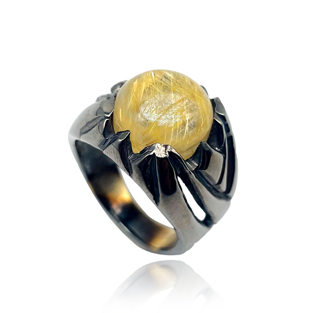 Terra Ring With Natural Gold Rutile Quartz Stone