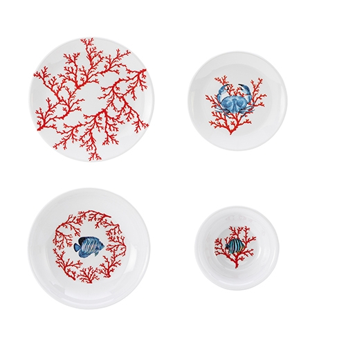 Unbreakable Melamin Tableware Coral For 4 People