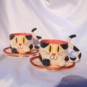 Cat Patterned Cat Turkish Coffee Set Of 2
