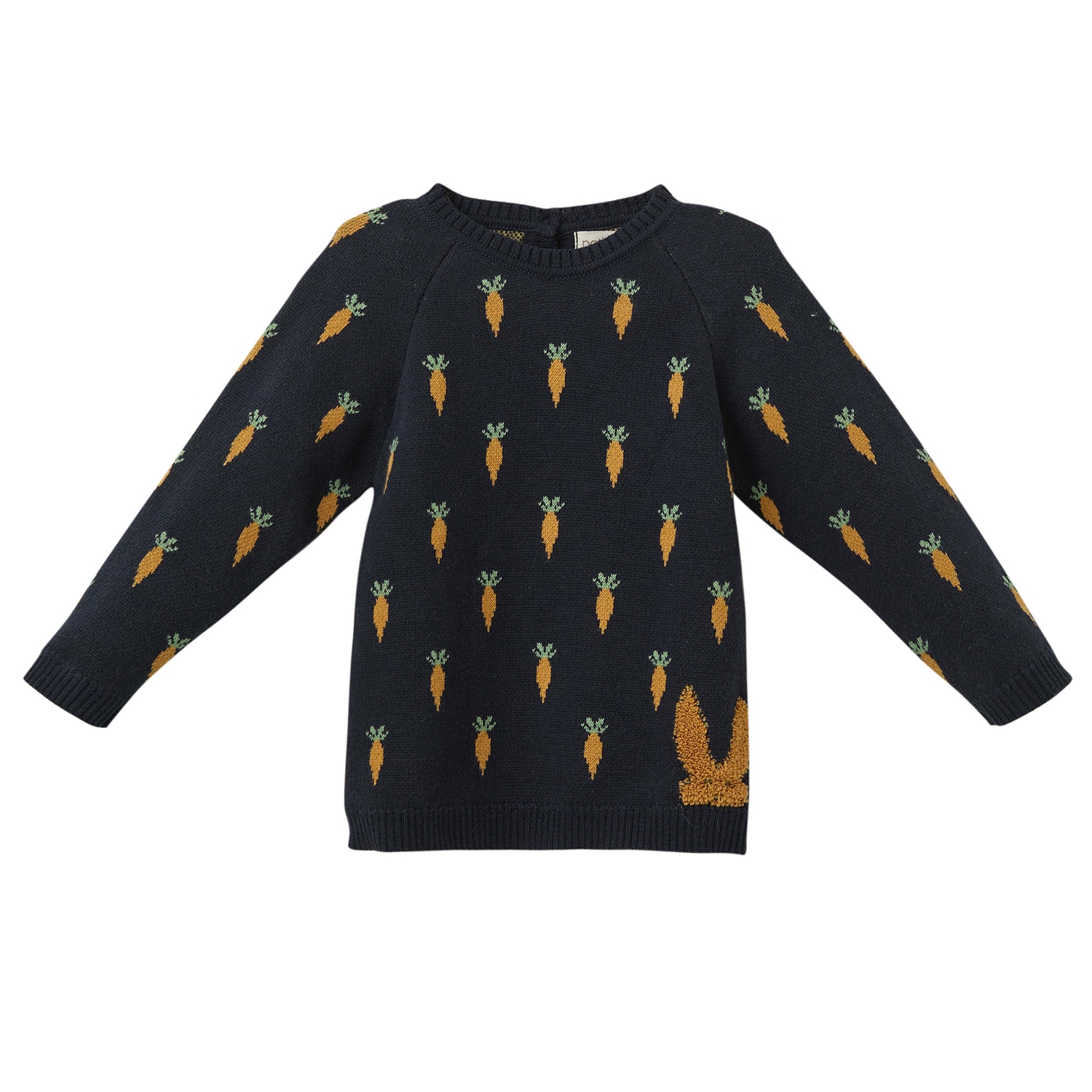 Organic Cotton Carrot Patterned Navy Blue Unisex Kids Sweater