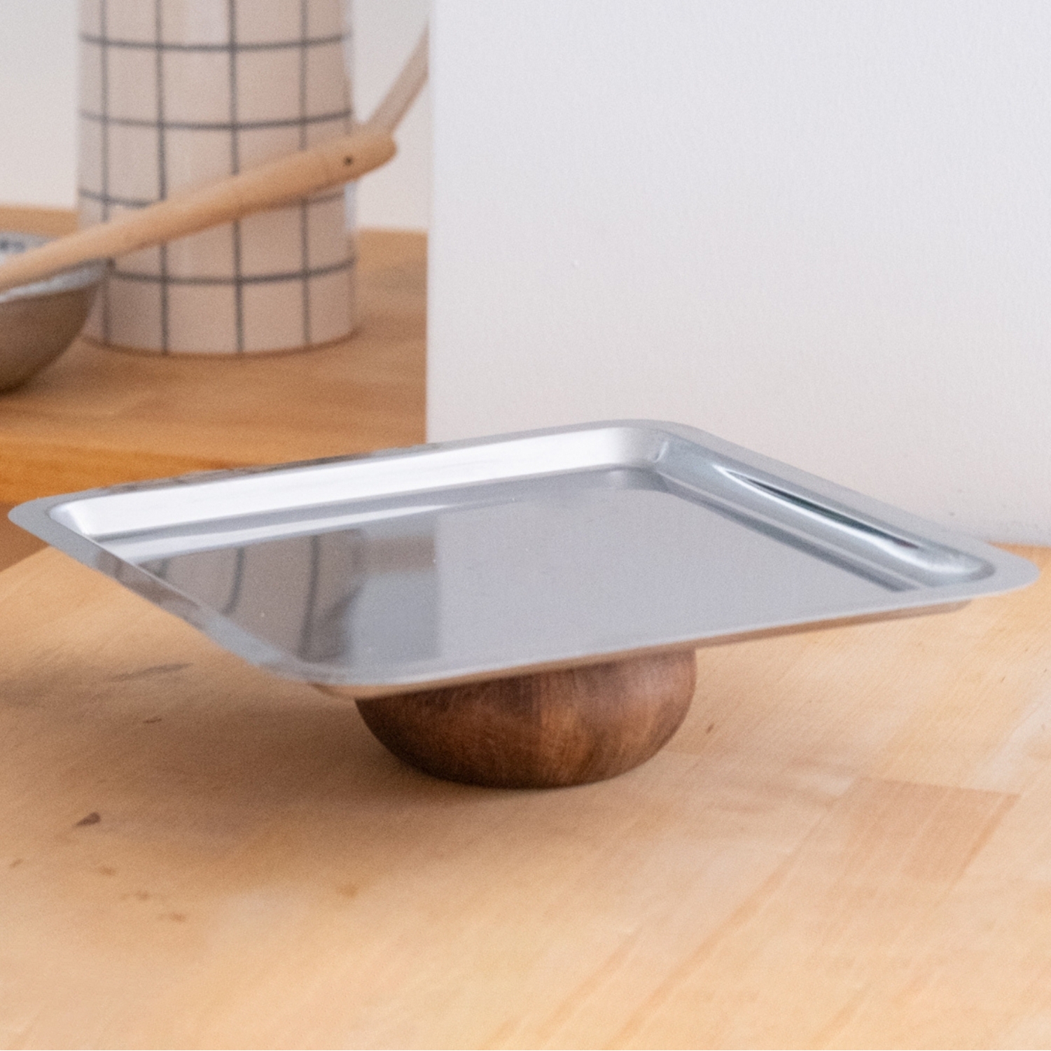 Metal Square Serving/presentation Tray With Wooden Legs