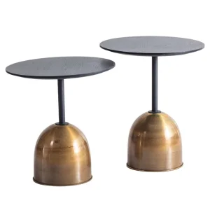 Astana Brass Leg Wooden Double Side Table Set Black