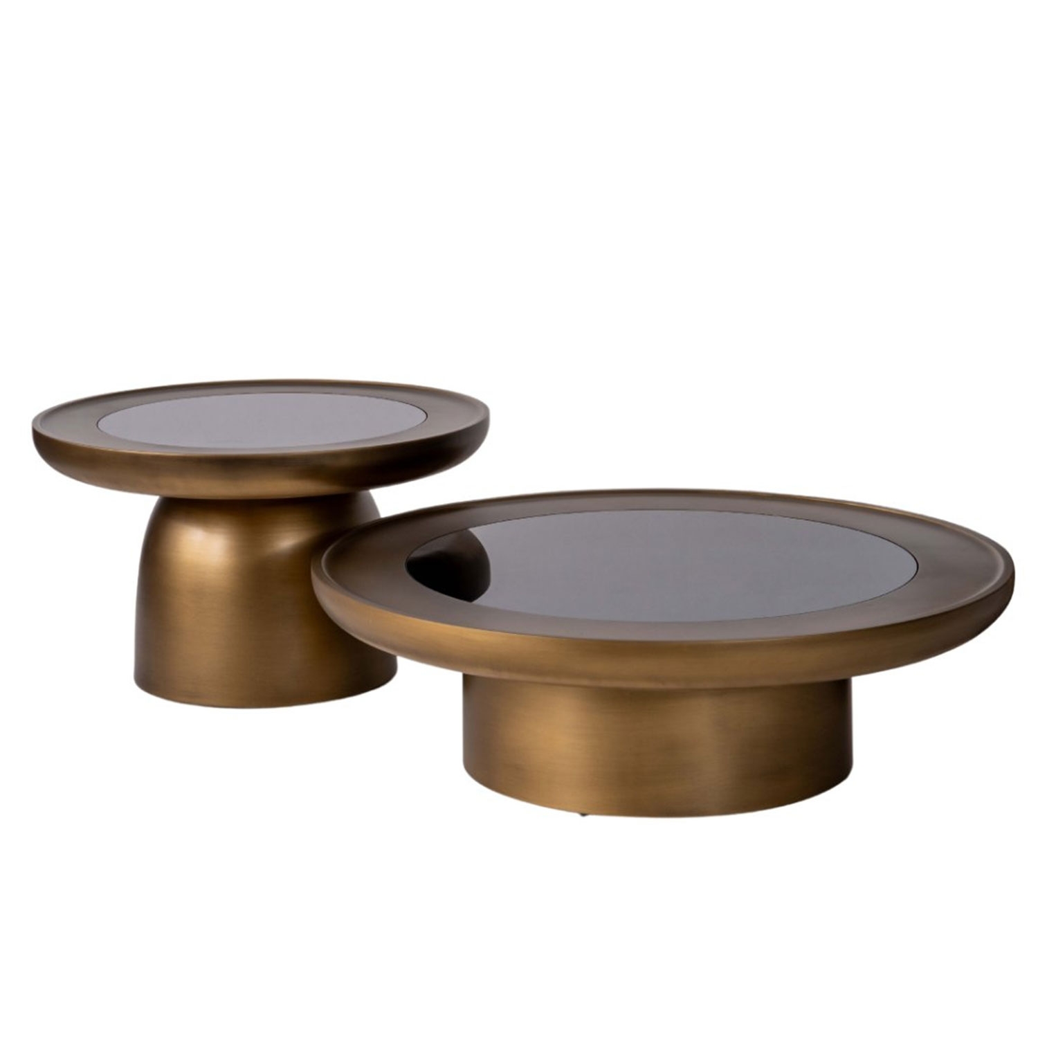 Hills Wood Double Coffee Table Set Glass Detail Mushroom Brass