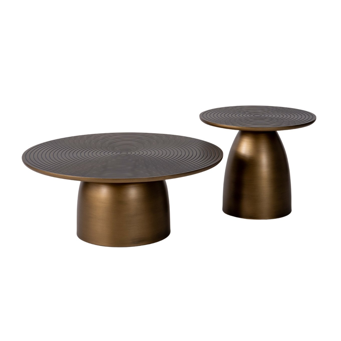 Khufu Wooden Double Coffee Table Set Brass