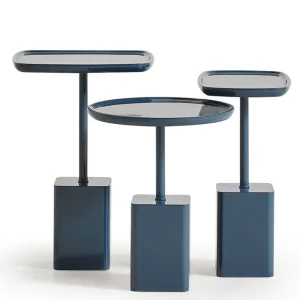 Zermatt Wooden Triple Side Table Set Lacquered Blue