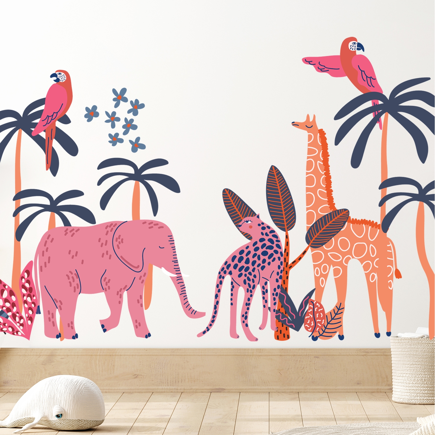 Pink Safari Kids Room Wall Decal