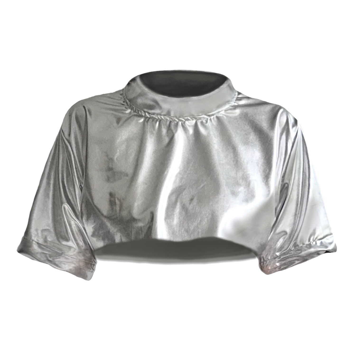 Meteor Parıltısı Gümüş Silver Crop Top T-shirt