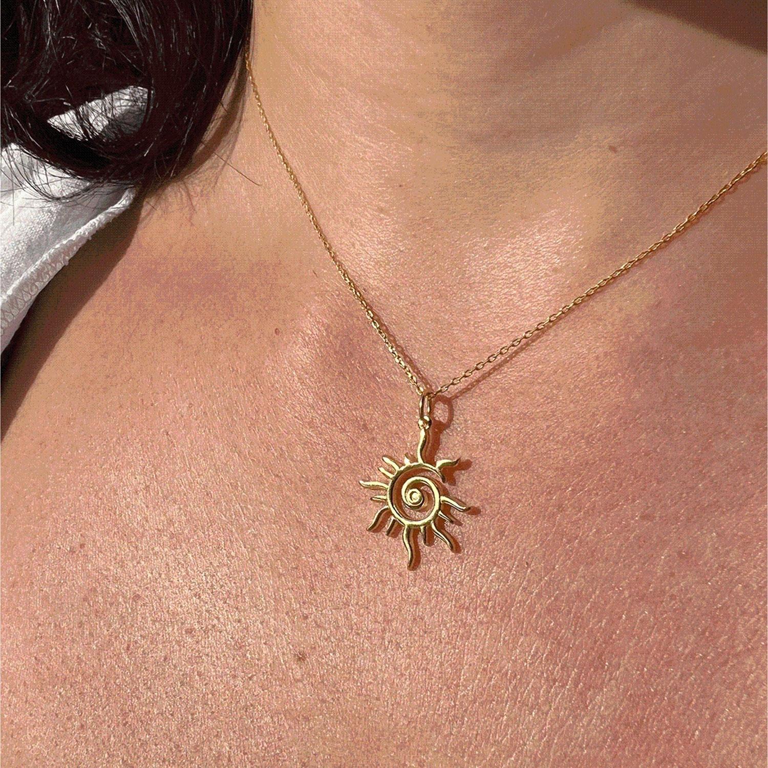 Silver Chain Spiral Sun Necklace