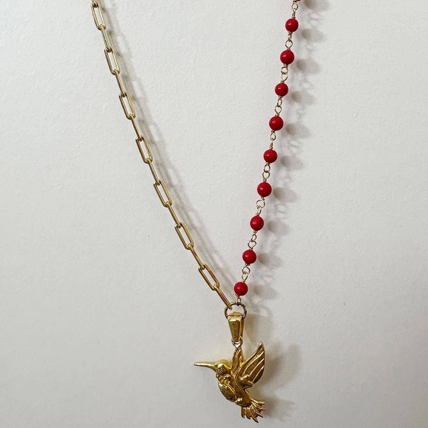 Coral And Chain Hummingbird Necklace