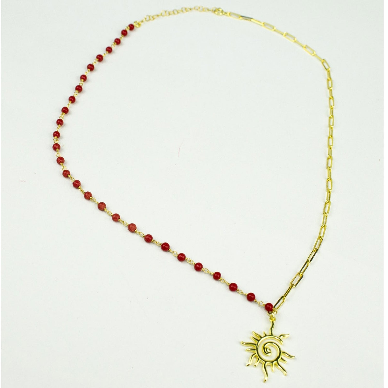 Coral And Chain Spiral Sun Necklace