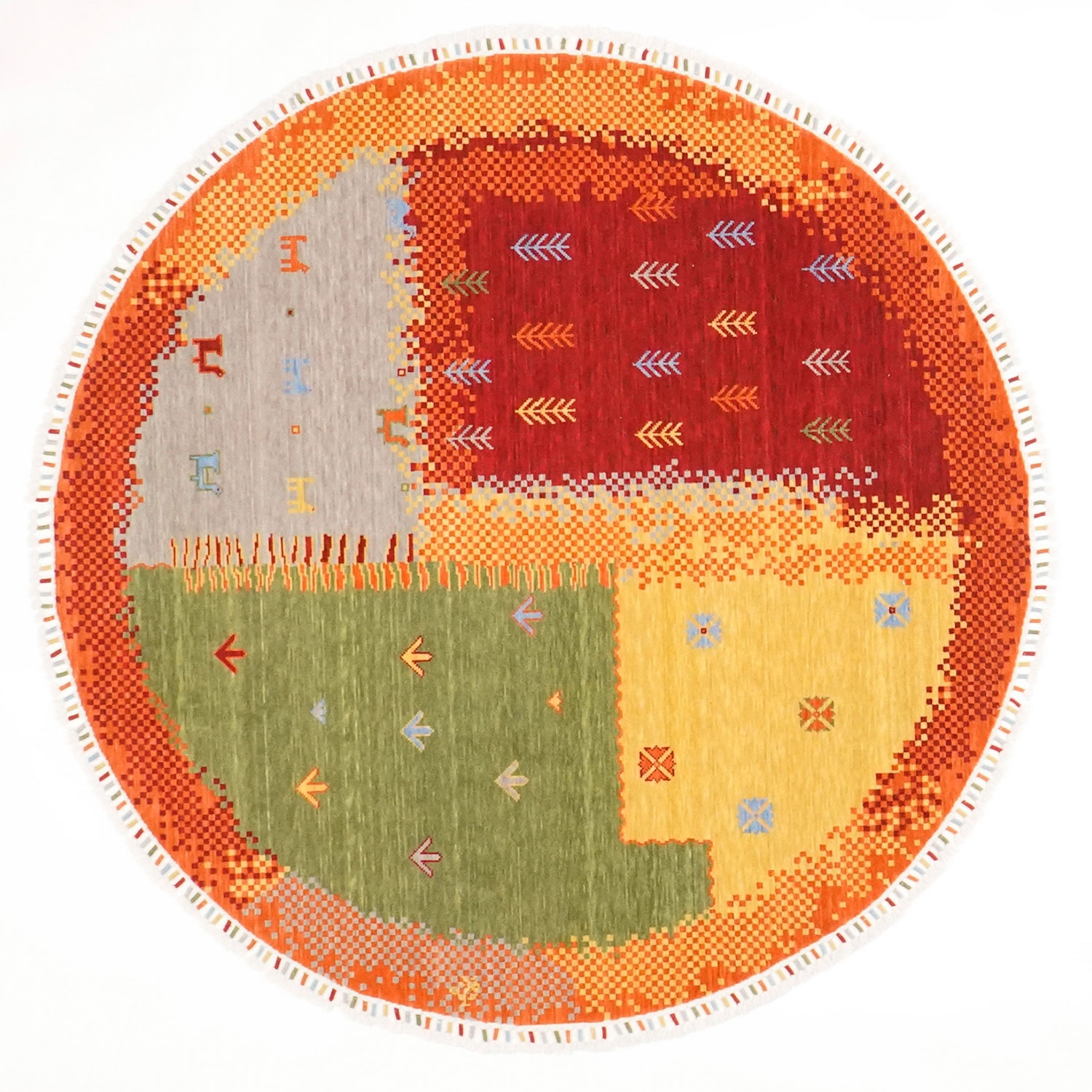 Tempus Series Modern Authentic Patterned Colorful Wool Round Special Loom Rug