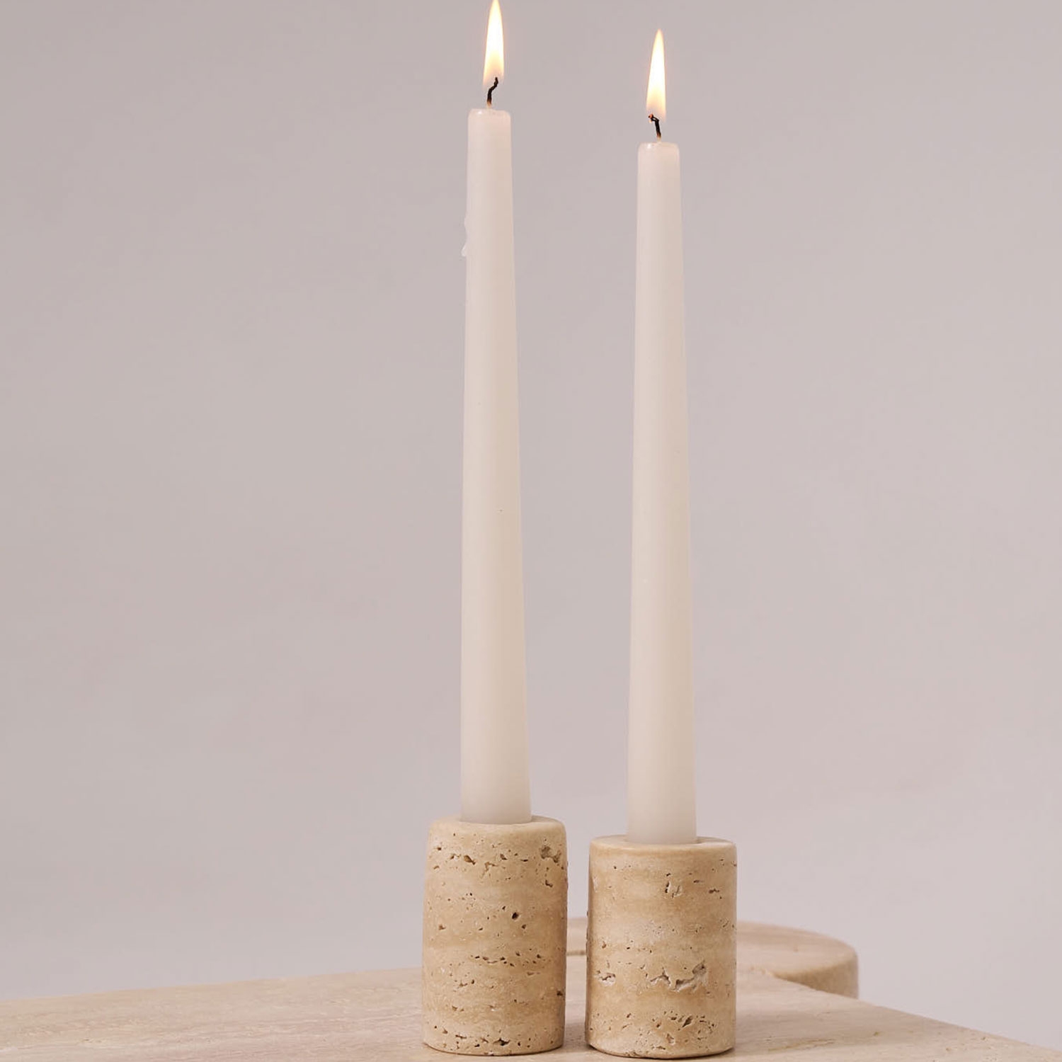 Candela Travertine Candlestick Set