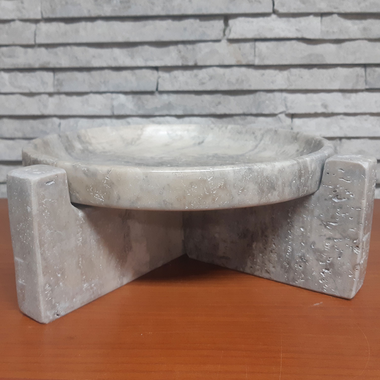 Hand Made Silver Travertine Serving Tray