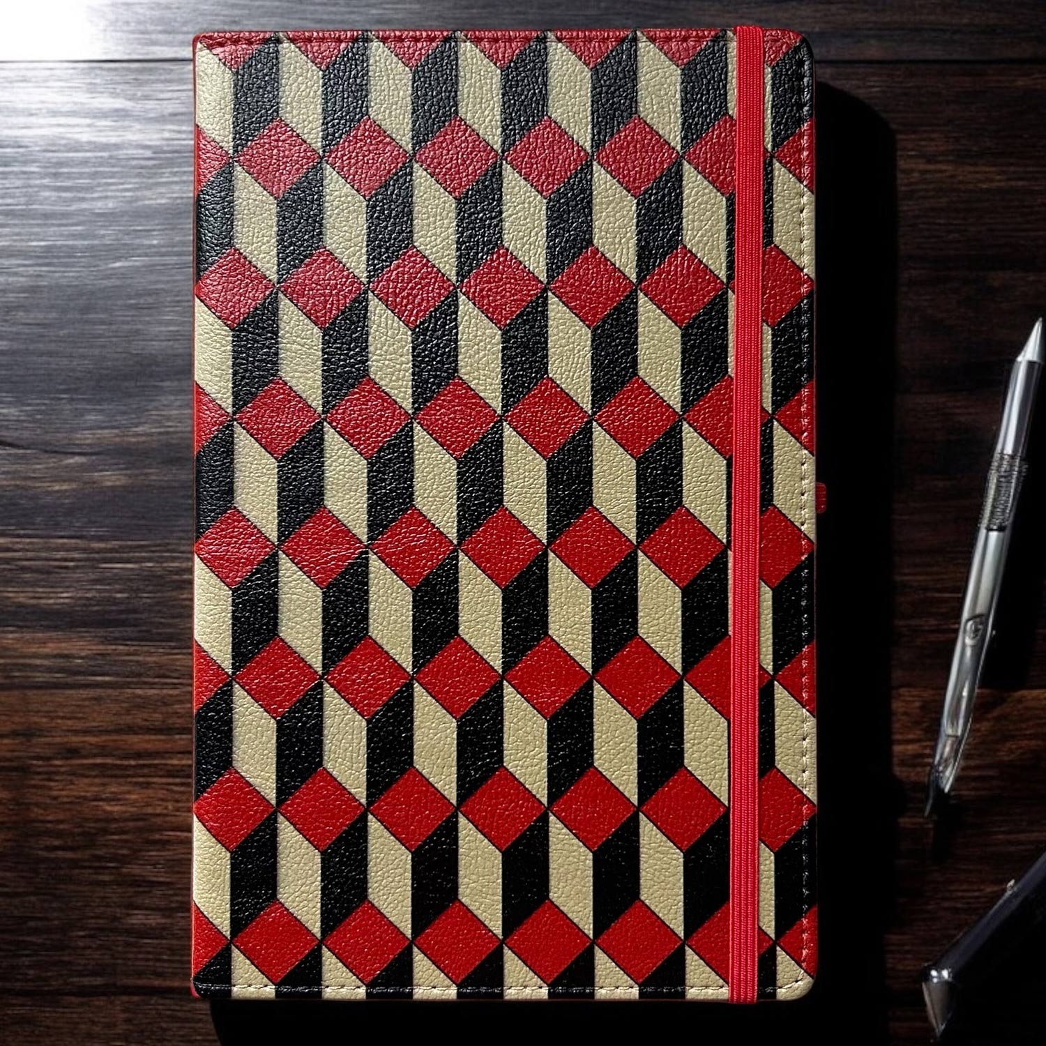 Rectilinear Illusion Pattern Leather Notebook