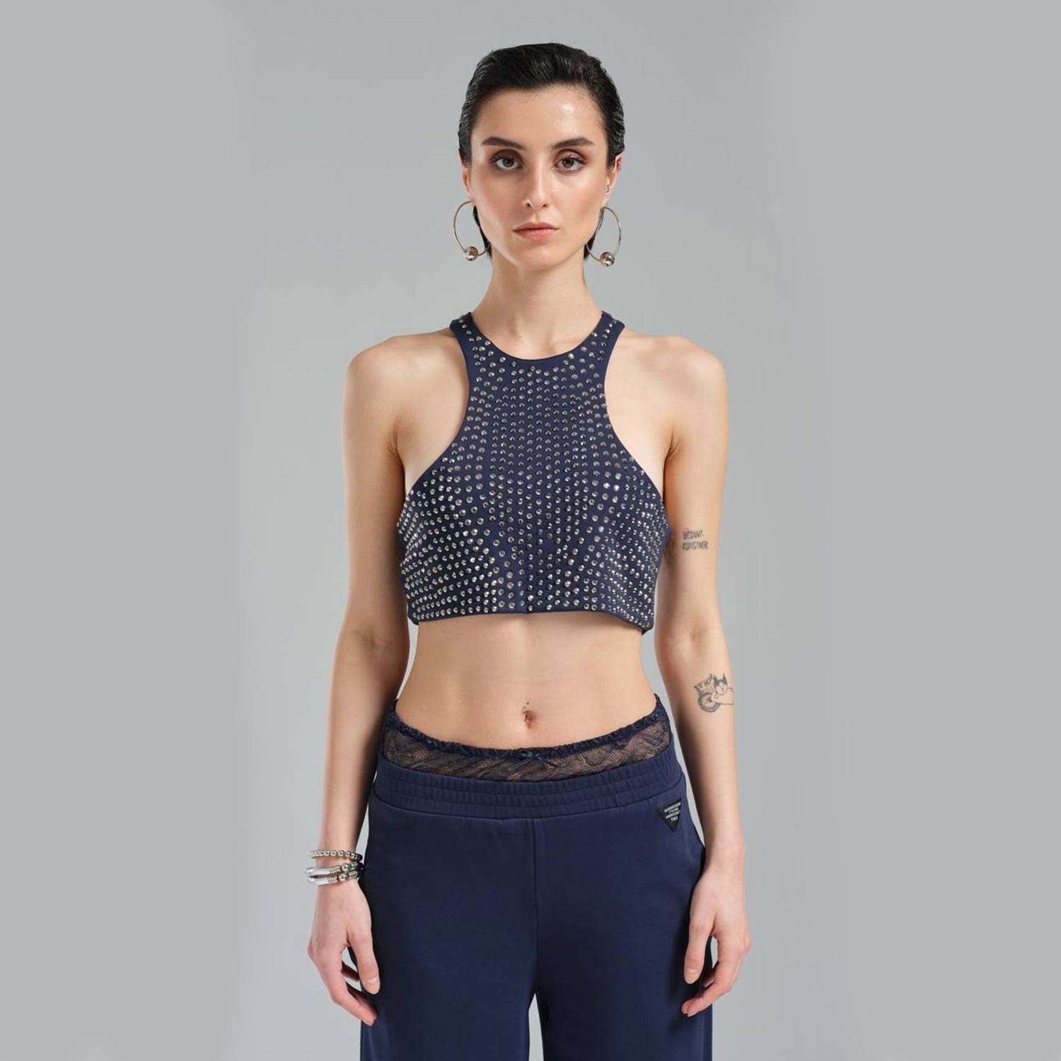 Sparkling Halter Crop Top - Party Blouse - Shiny Sleeveless Top