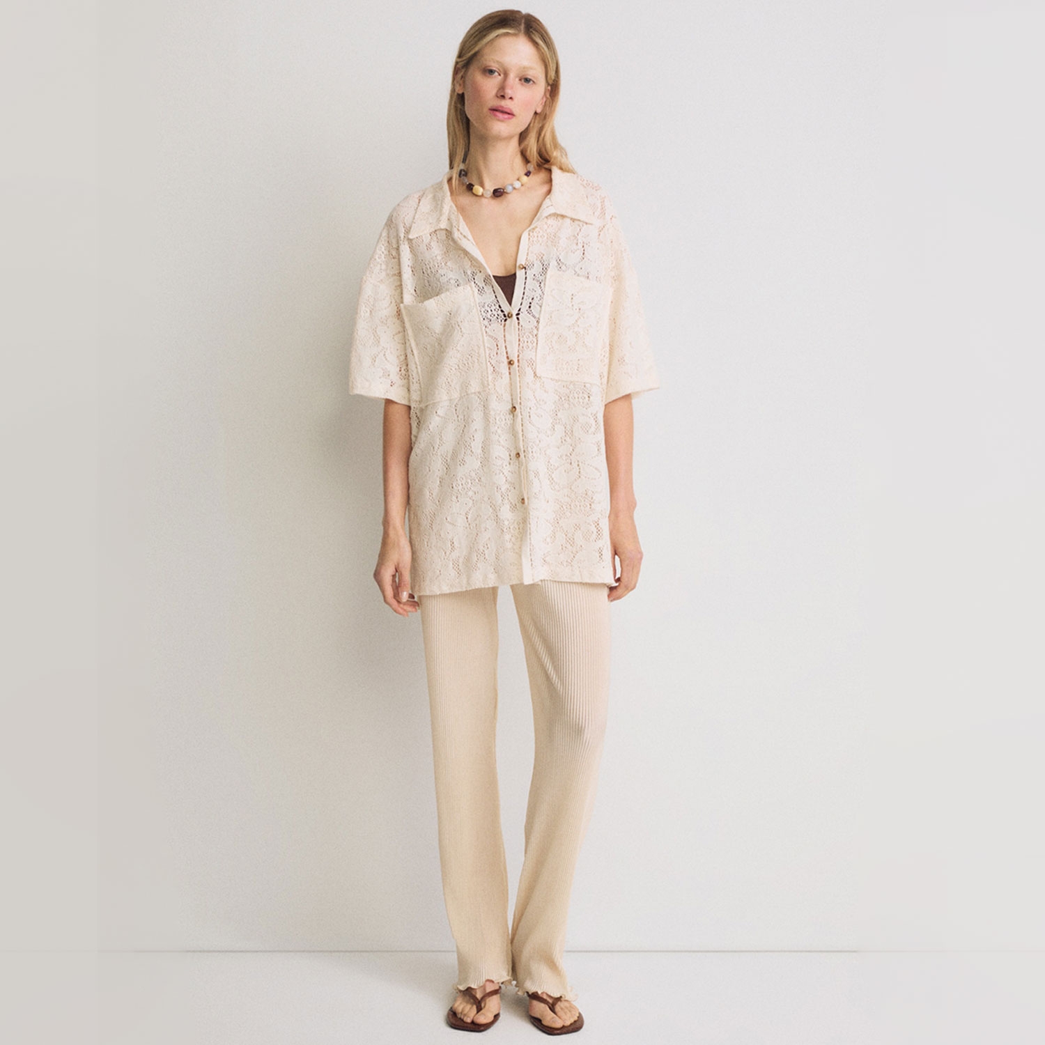 Lace Oversize Short Sleeve Shirt