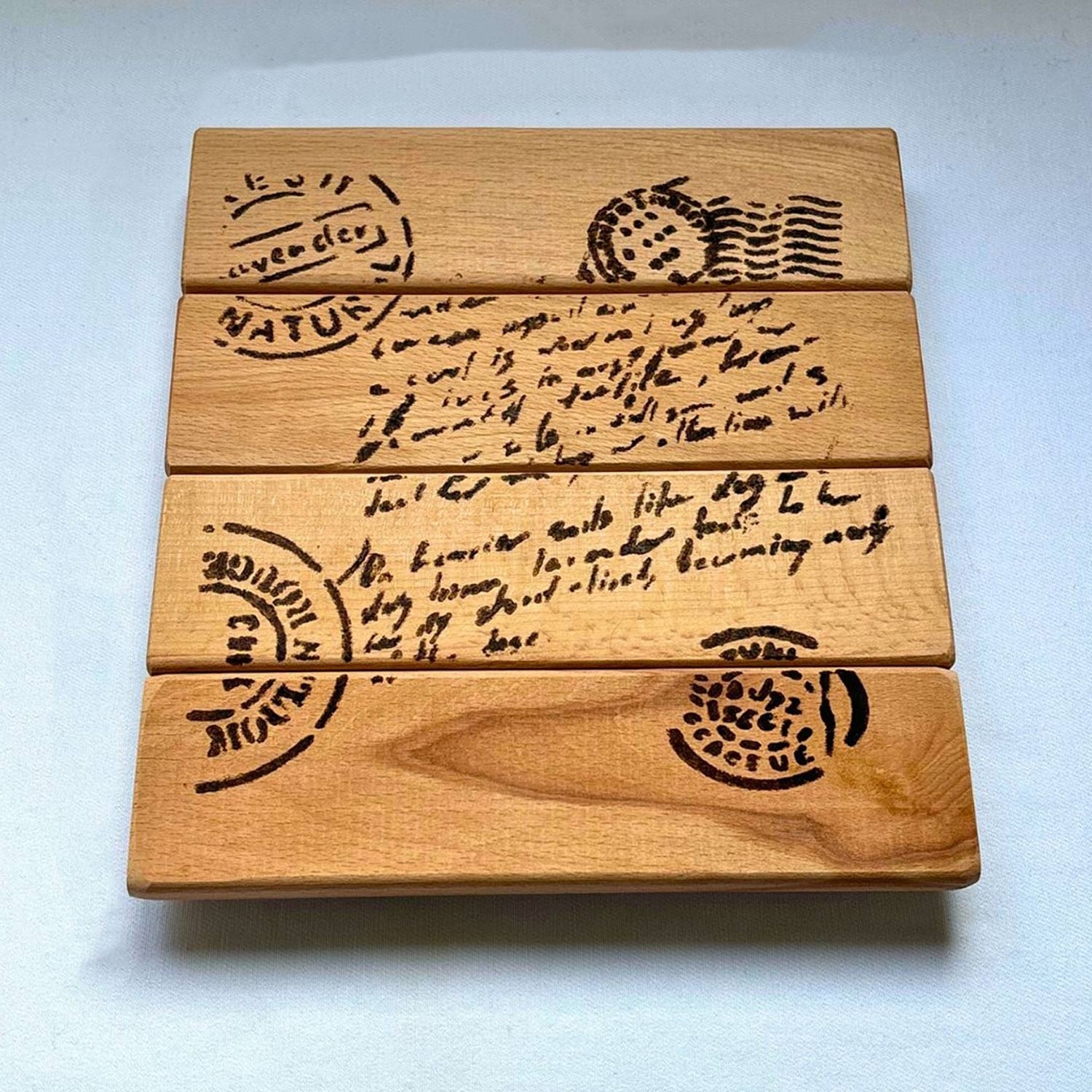 Wood - Brown Letter Patterned Handmade Trivet