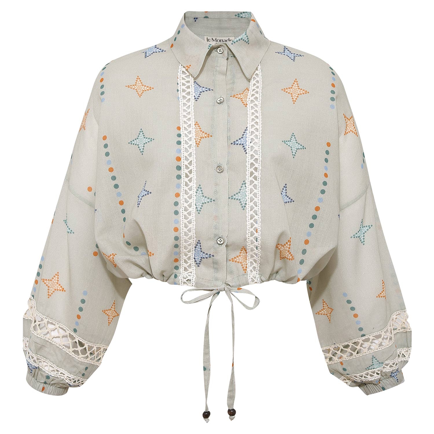 Star Patterned Kopanaki Detailed Long Sleeve Shirt