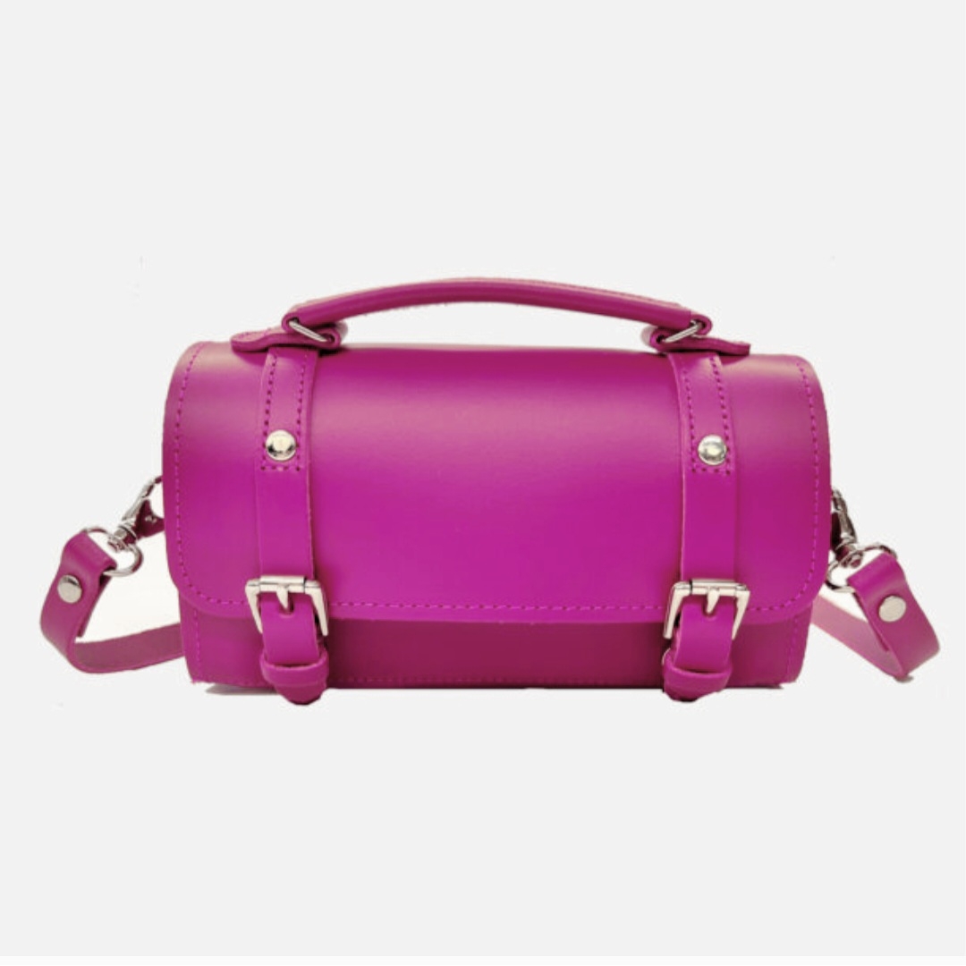 Handmade Leather Bowler Bag - Magenta