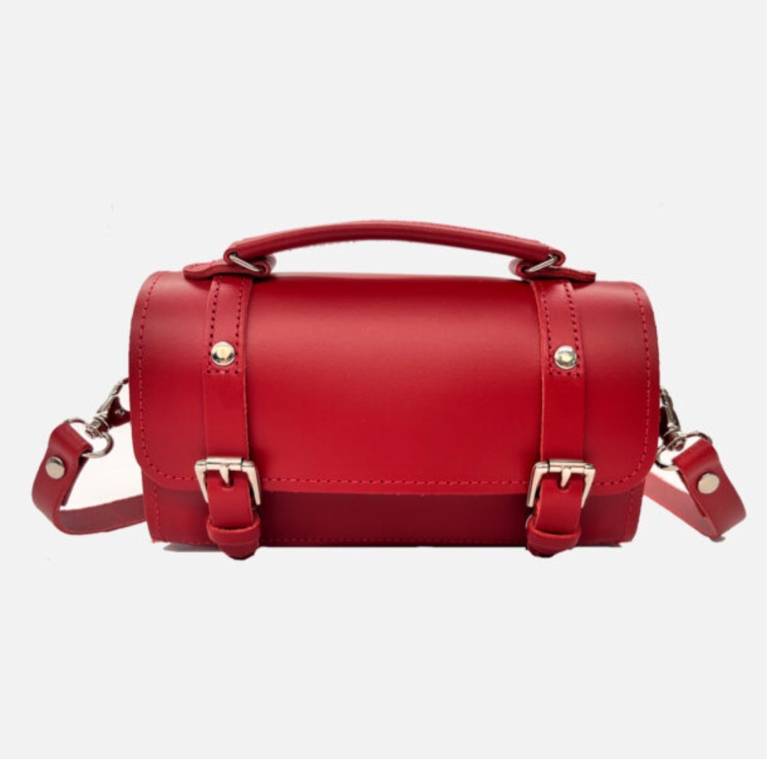 Handmade Leather Bowler Bag - Red