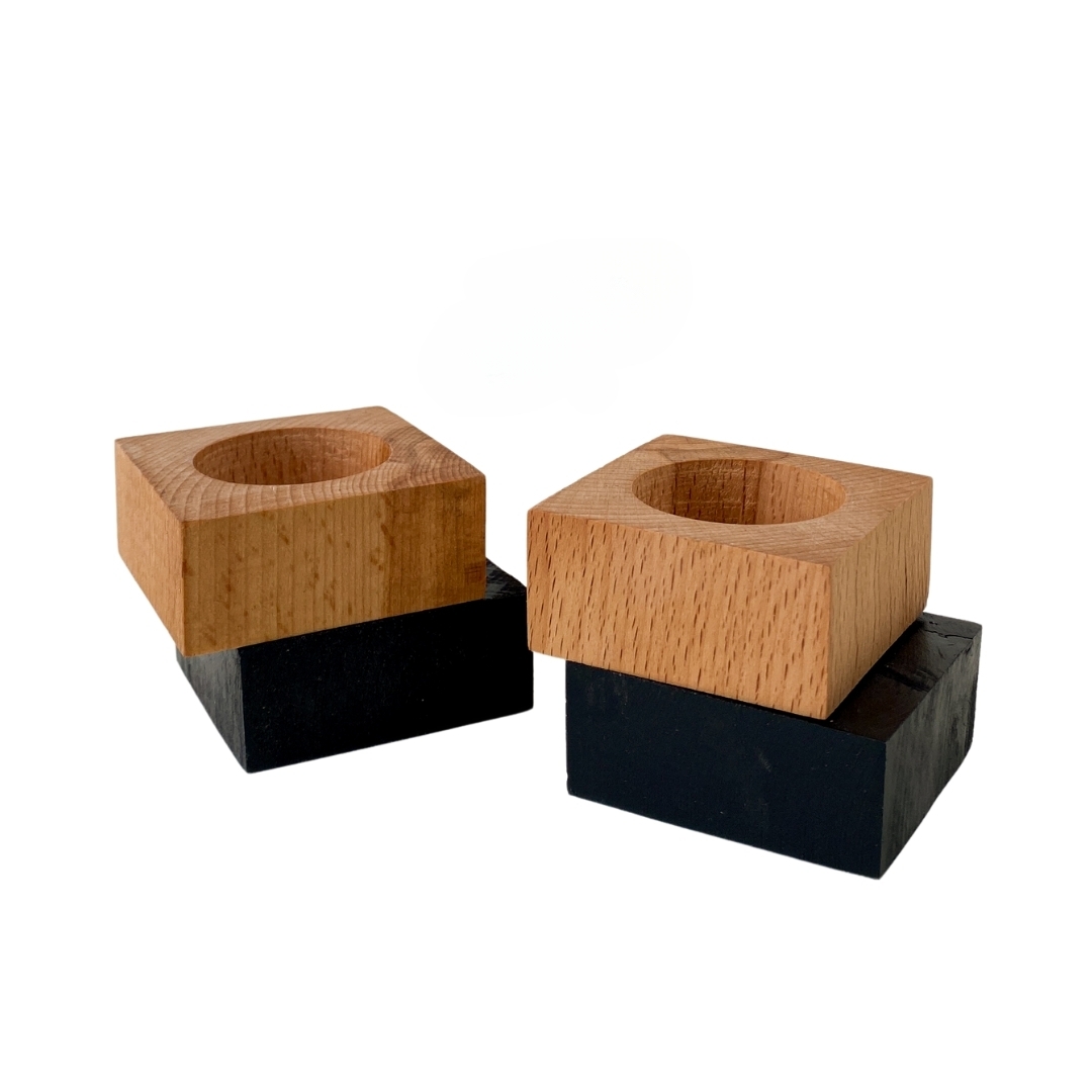 Double-layer Square Wooden Candle Holder Set Of 2