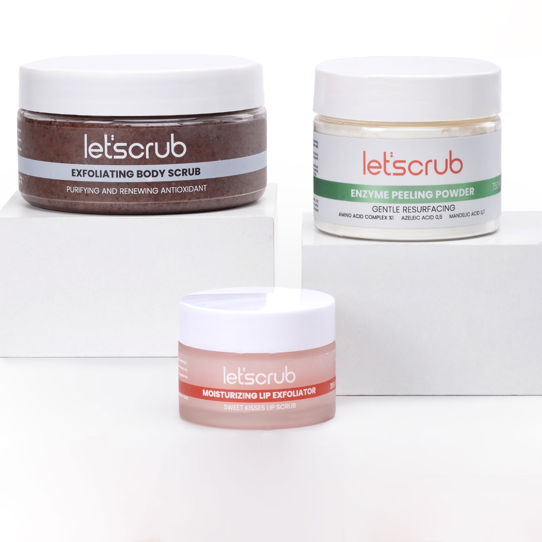 Besleyici, Yenileyici Ve Aydınlatıcı Peeling Seti - Body Scrub, Enzyme Peeling Powder, Lip Scrub