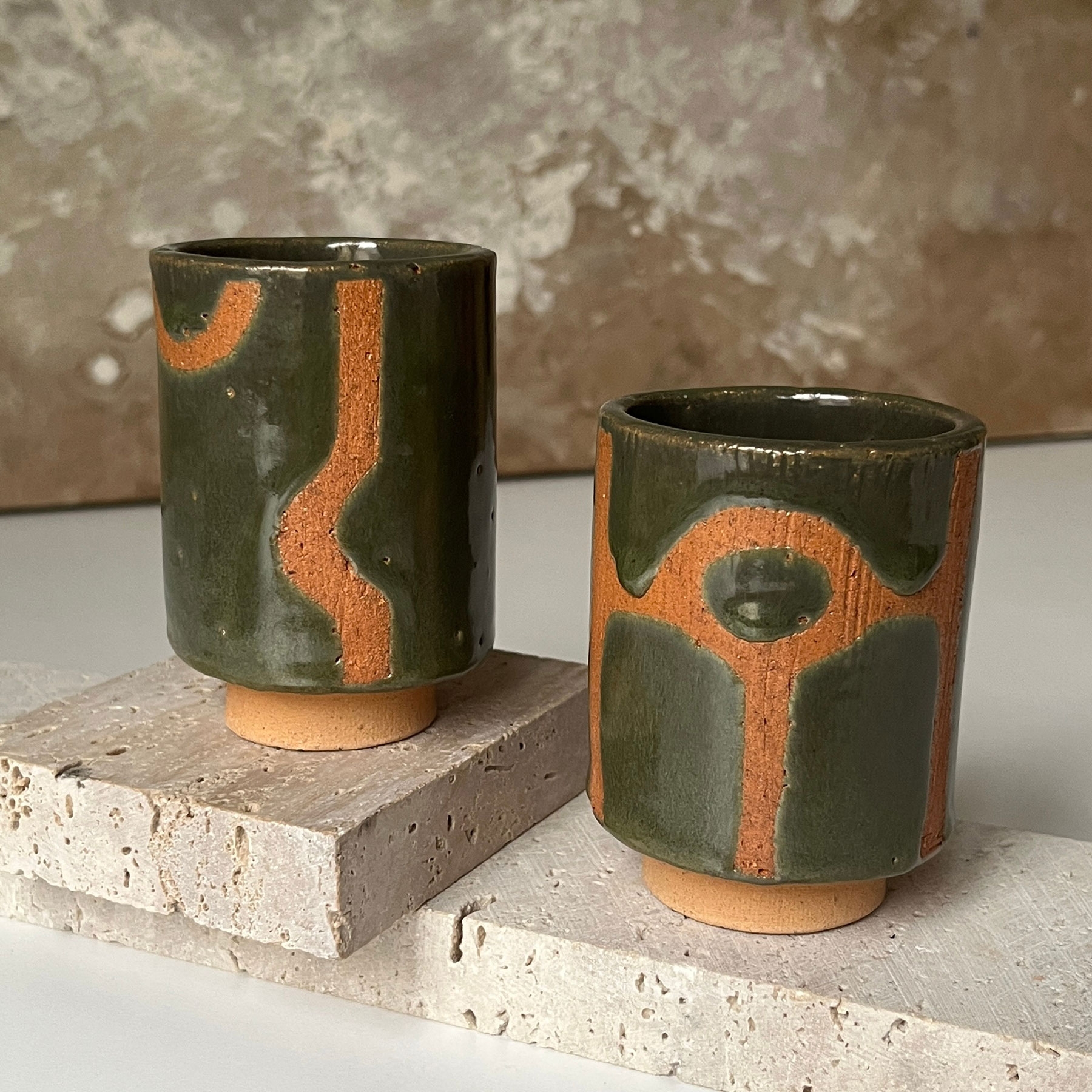 Tiny Ceramic Cups- Malachite Labyrinthian