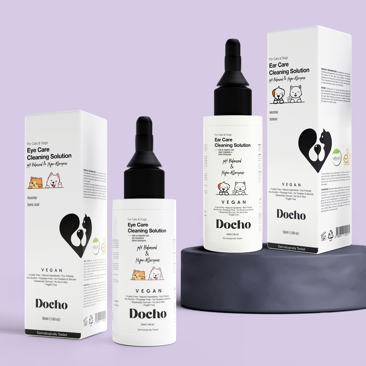 Docho For Cats & Dogs Eye Care Cleaning Solution 50 Ml And For Cats & Dogs Ear Care Cleaning Solution 50 Ml