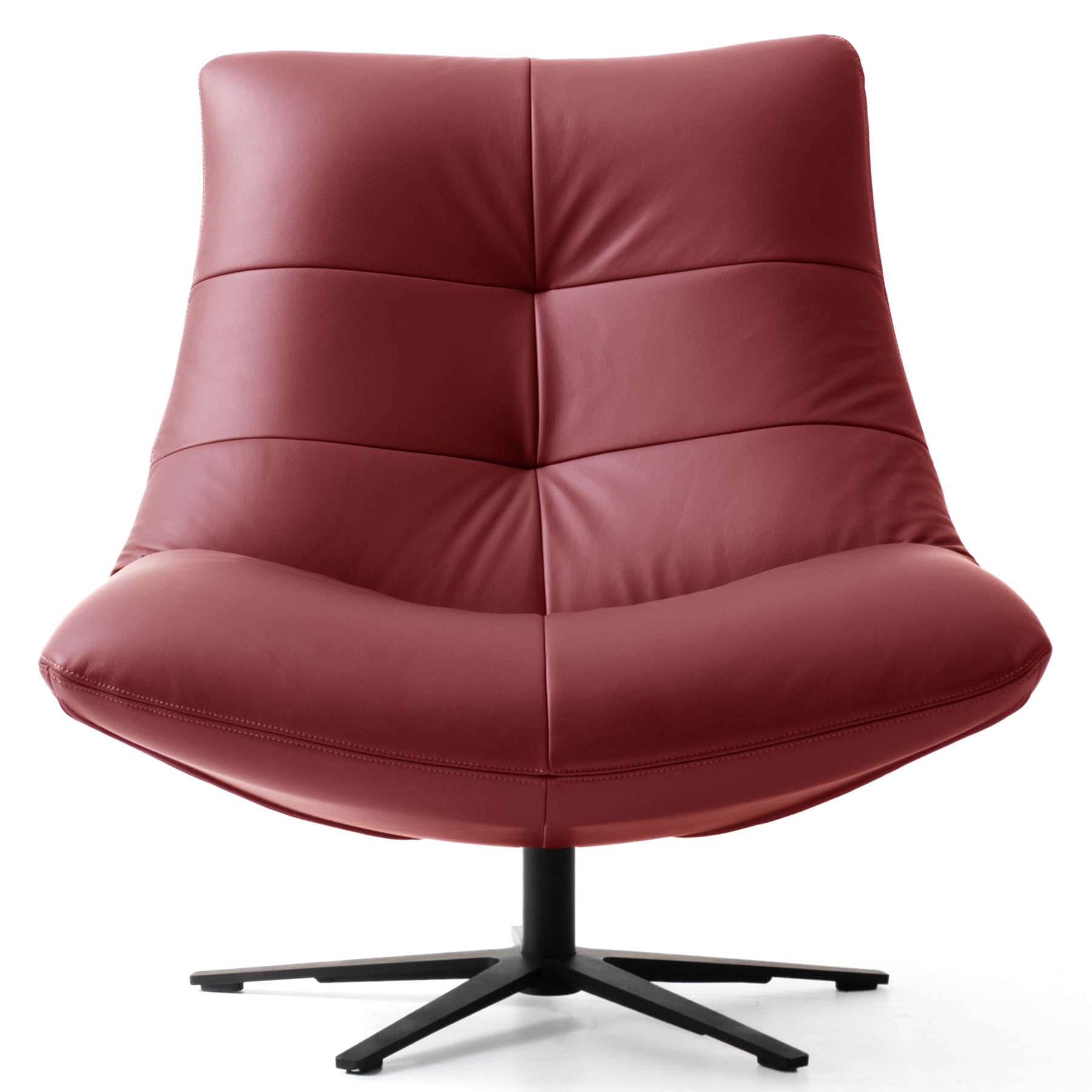 Zen Red Leather Swivel Armchair With Metal Legs