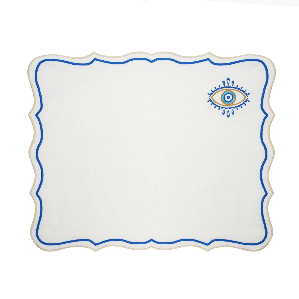 Evil Eye Embroidery Linen Placemat(set Of 2)