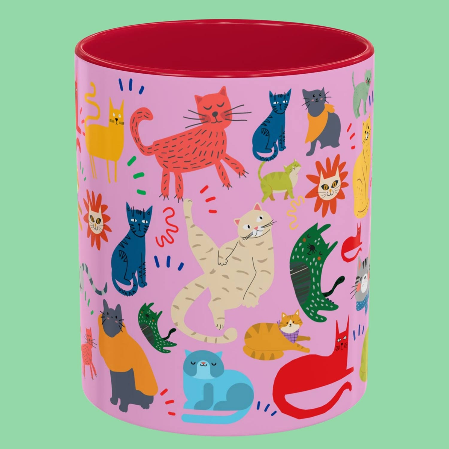 "meow Club" Themed Colorful Design Porcelain Mug