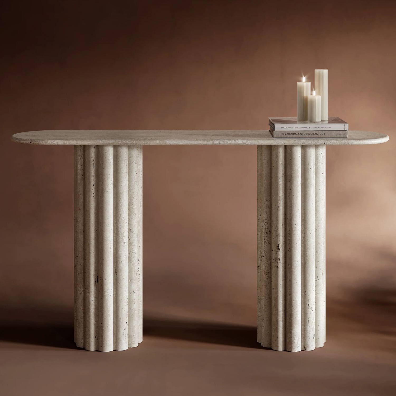 Linea Travertine Grooved Column Console