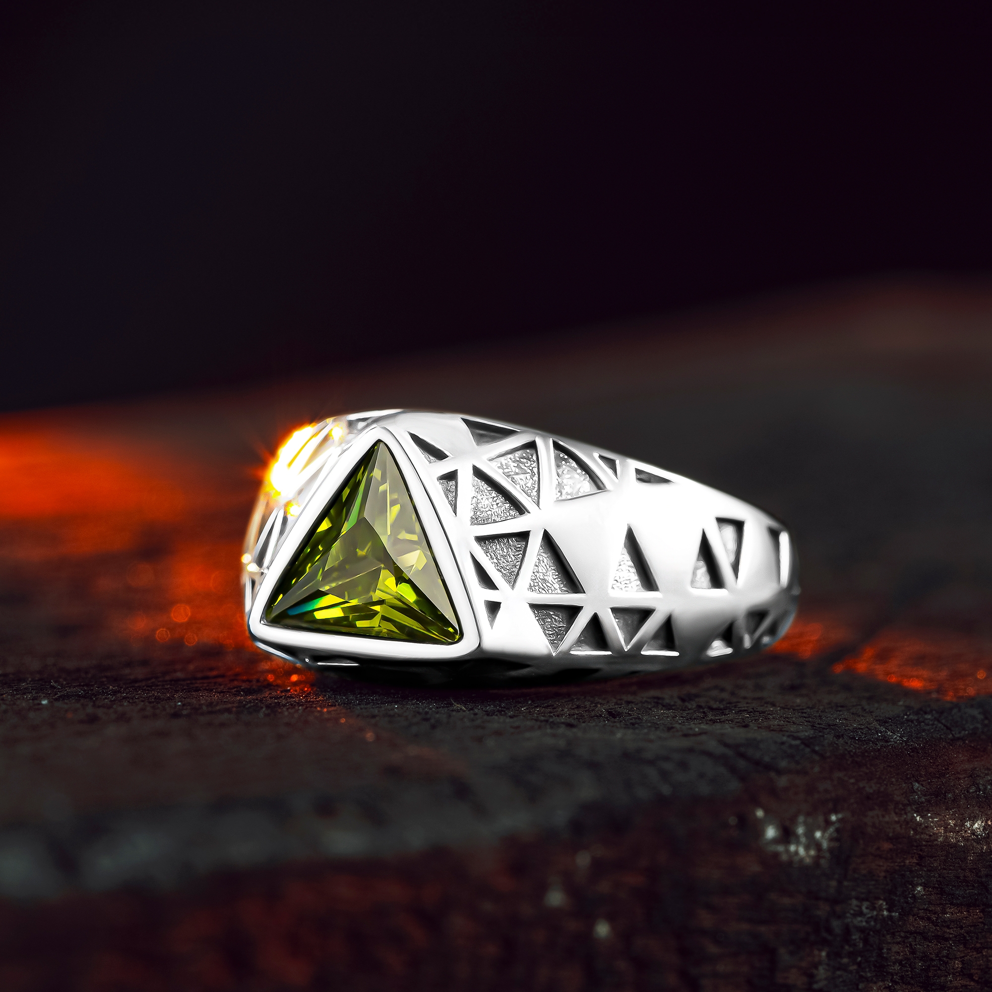 925 Sterling Silver Ring With Triangle Green Jade Stone For Men