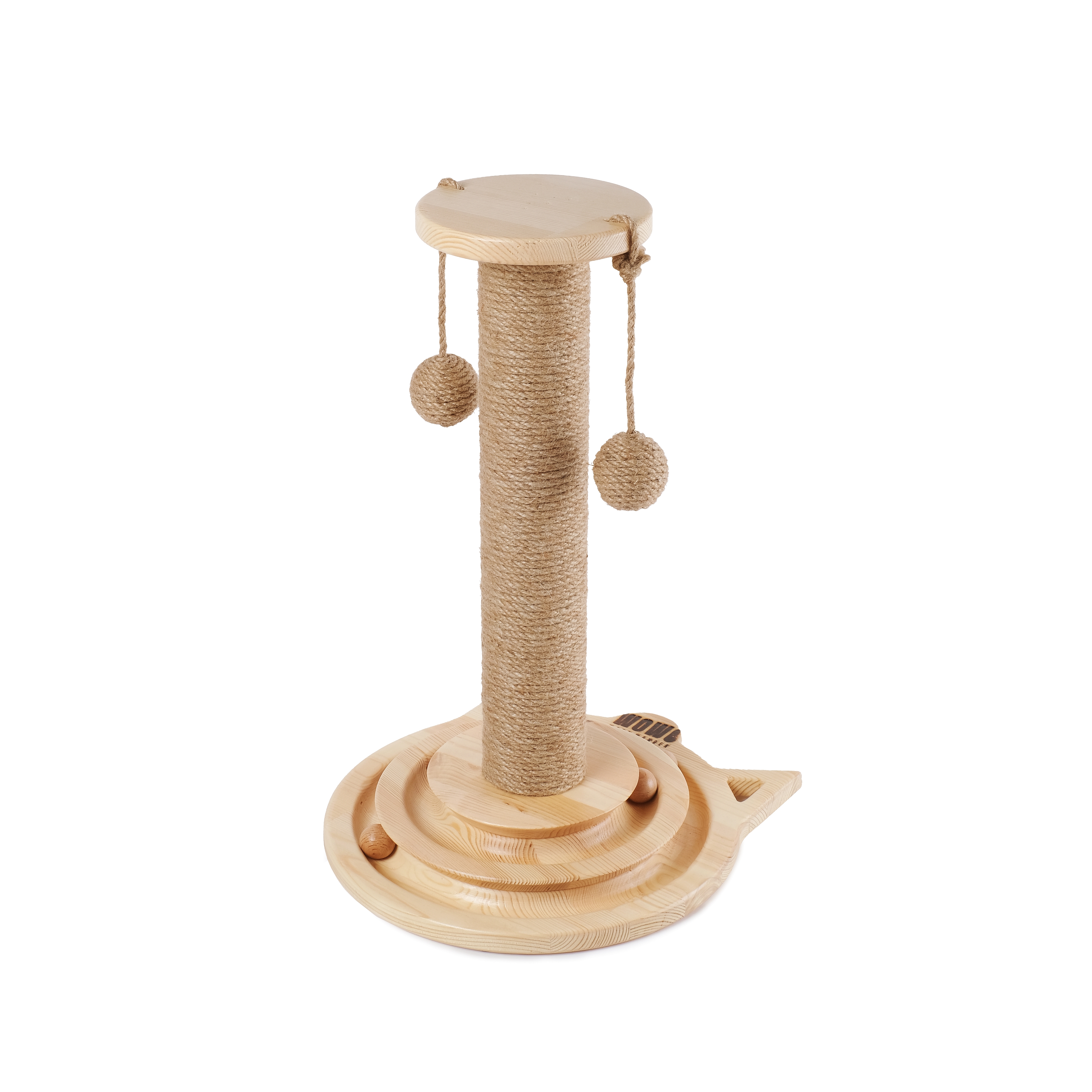 Natural Wooden Cat Scratching Post, Interactive Toy And Sisal Rope