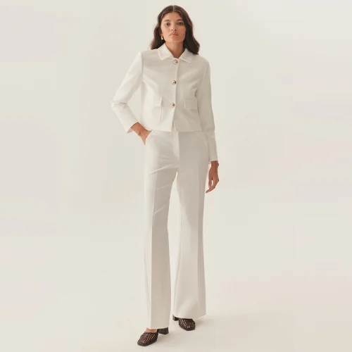 High Waist Wide Leg White Trousers