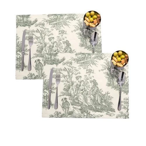 Green Pastoral Patterned Rectangular Placemat Set Of 2