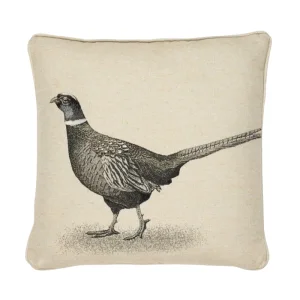 Country Linen Pheasant Right Piped Tapestry Cushion