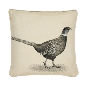 Country Linen Pheasant Left Piped Tapestry Cushion