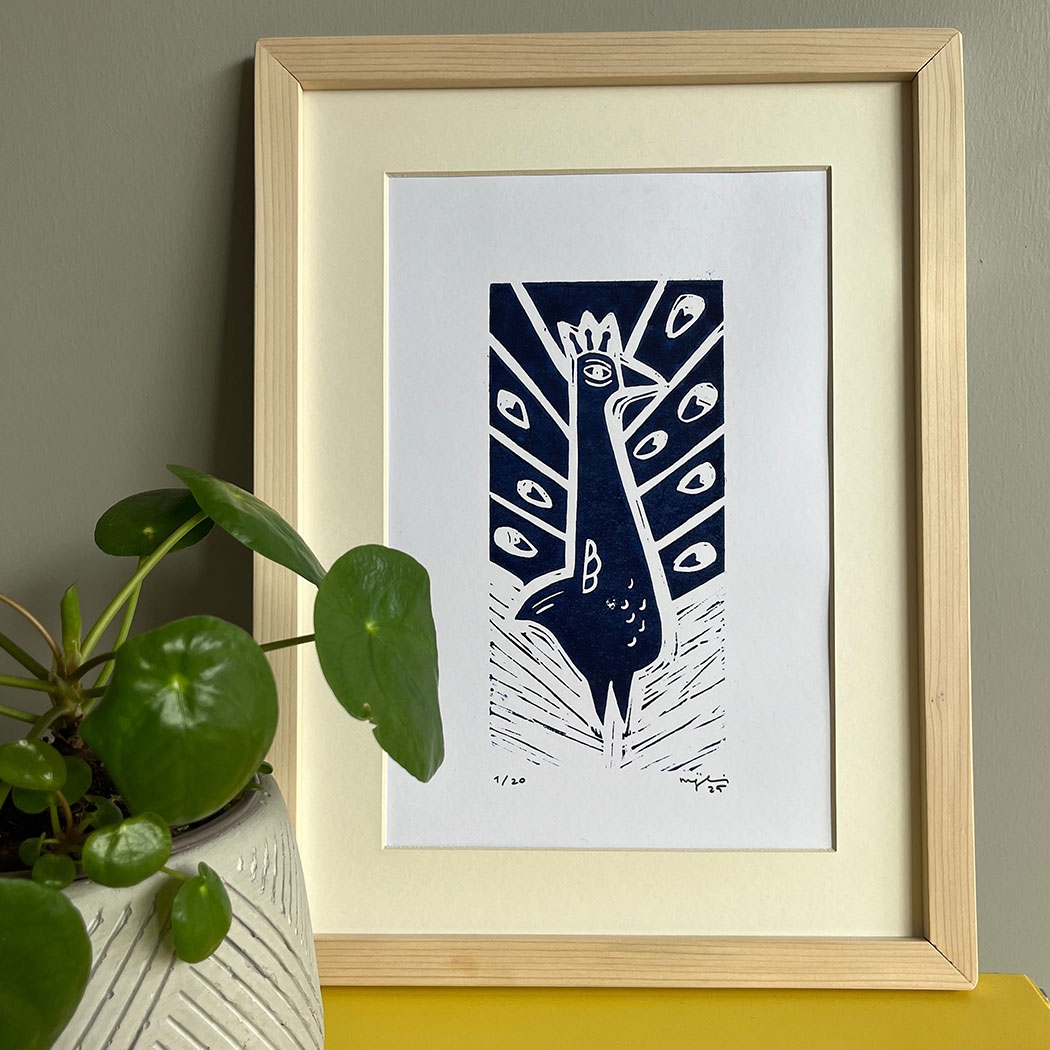 Peacock // Original Linocut