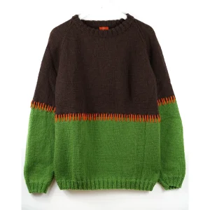 Green + Dark Brown Stitched Jumper
