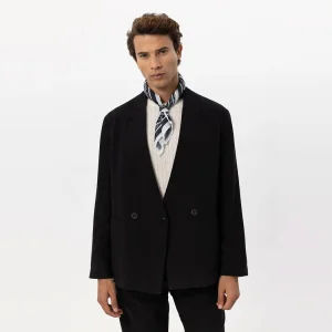 Linen Blend Double Breasted Button Blazer Jacket - 1