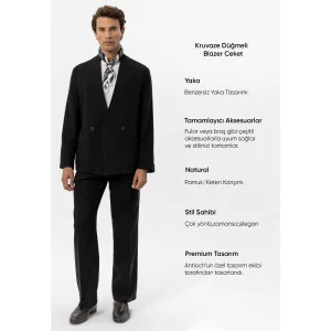 Linen Blend Double Breasted Button Blazer Jacket - 3